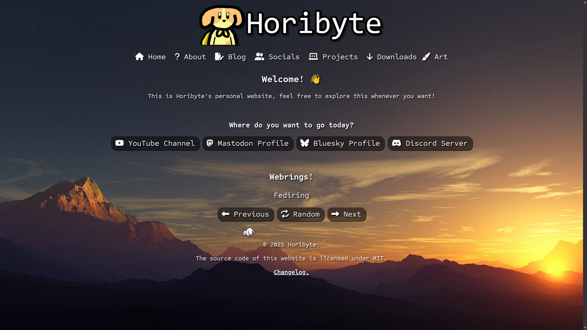 Screenshot of the HoriWebsite Homepage