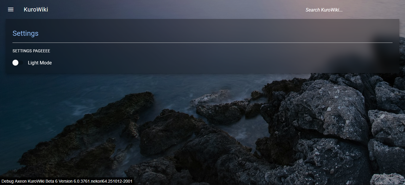 Settings page