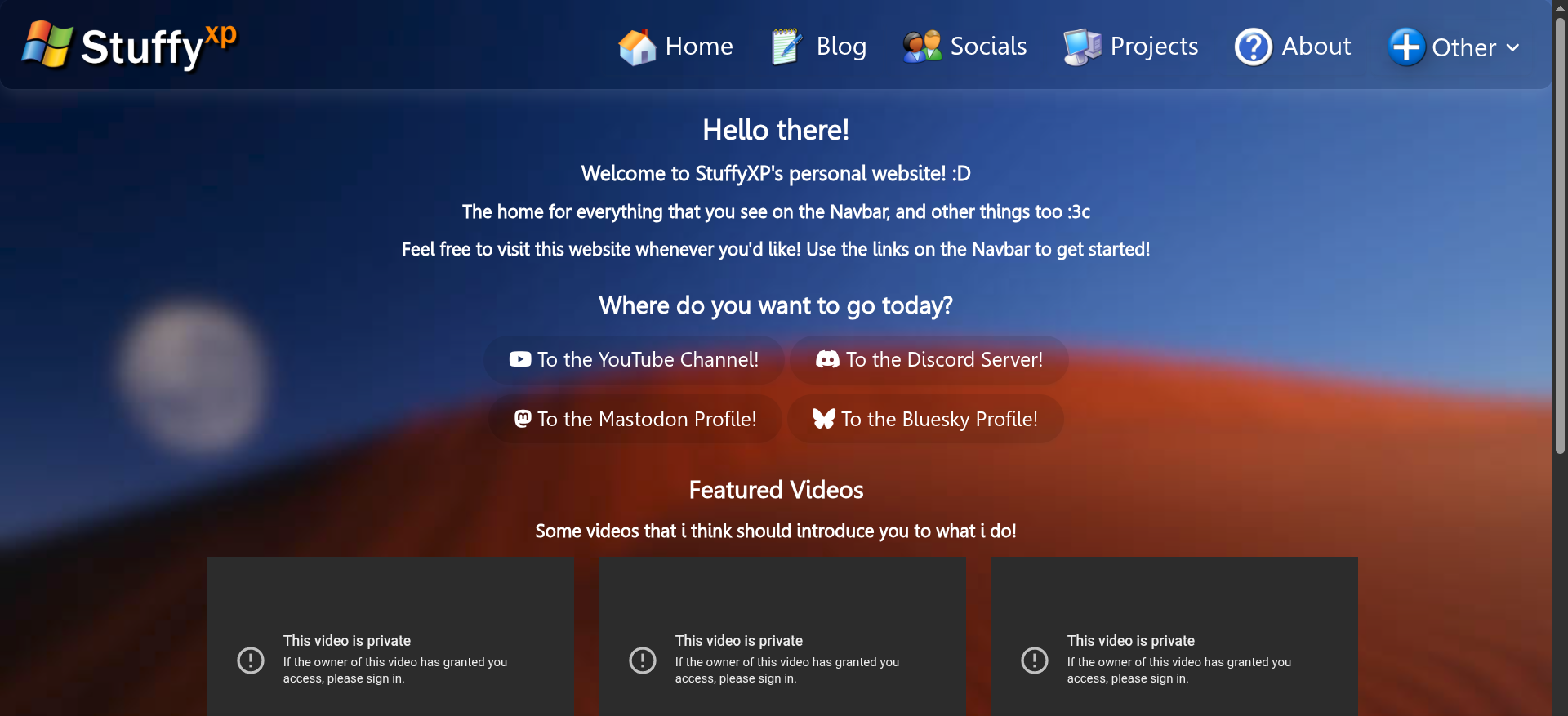 Screenshot of the StuffyXP Website Homepage