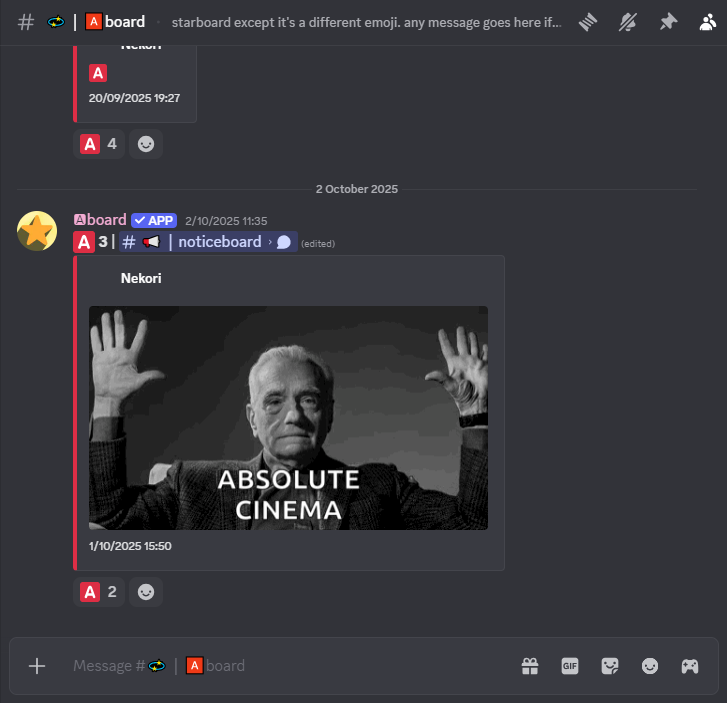 The A Board in the Axeon Network Discord server. 16 October 2025
