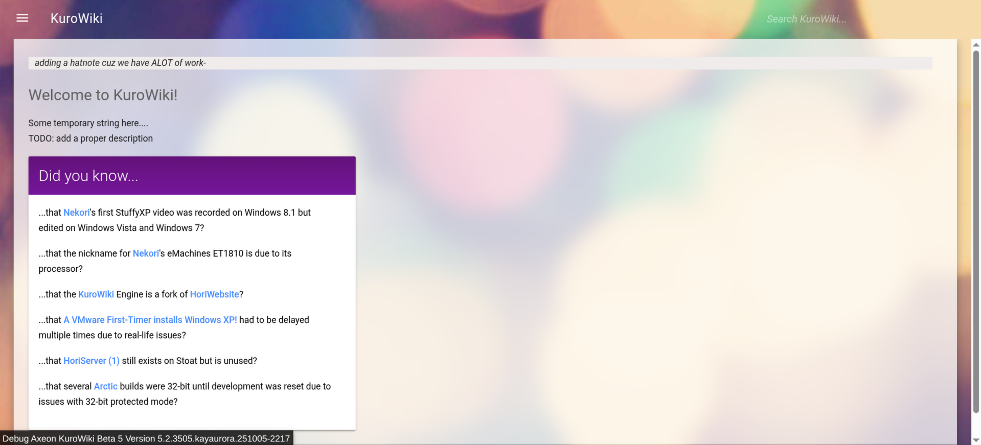 Homepage of beta 5.2, build 3505