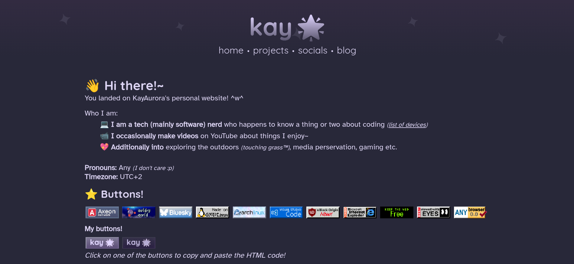 Screenshot of the KayWebsite Homepage