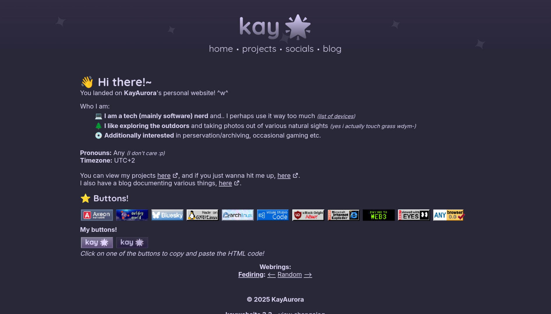 Screenshot of the KayWebsite Homepage