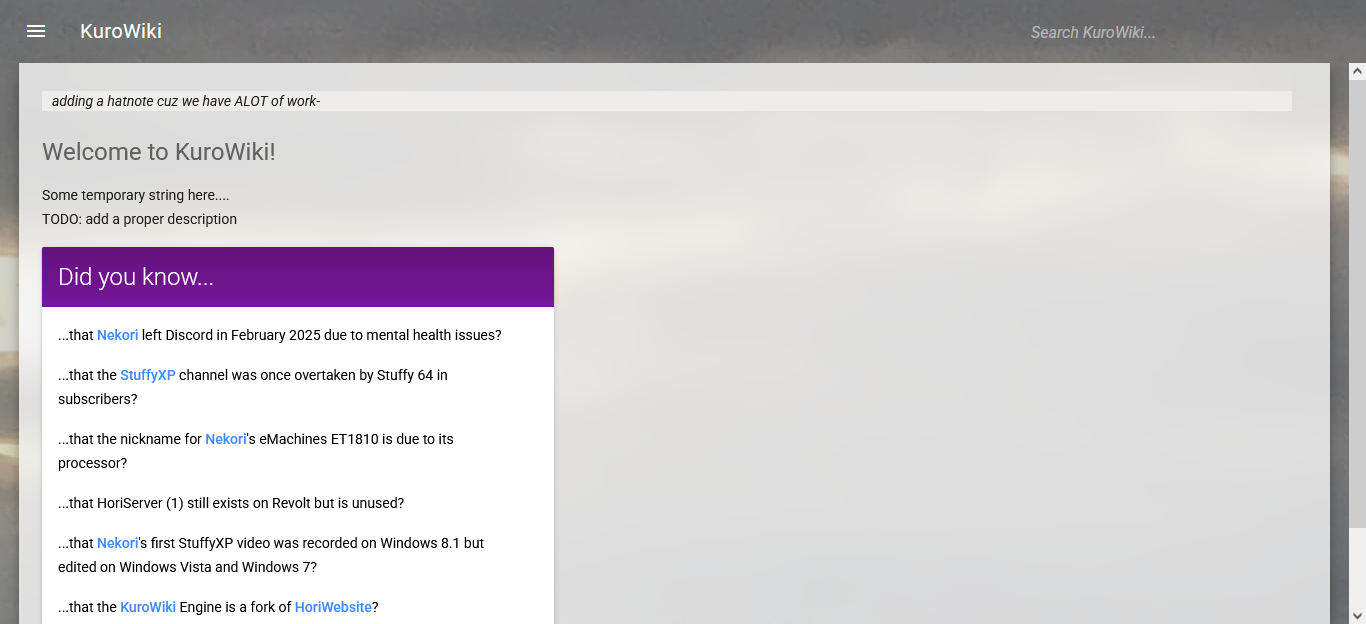 Screenshot of KuroWiki 5.1 build 2600