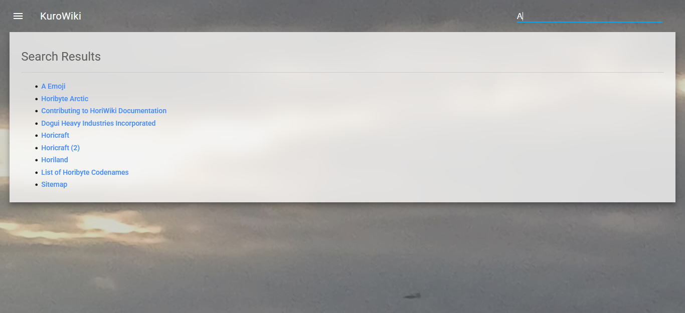 The search page, featuring the search index bug.