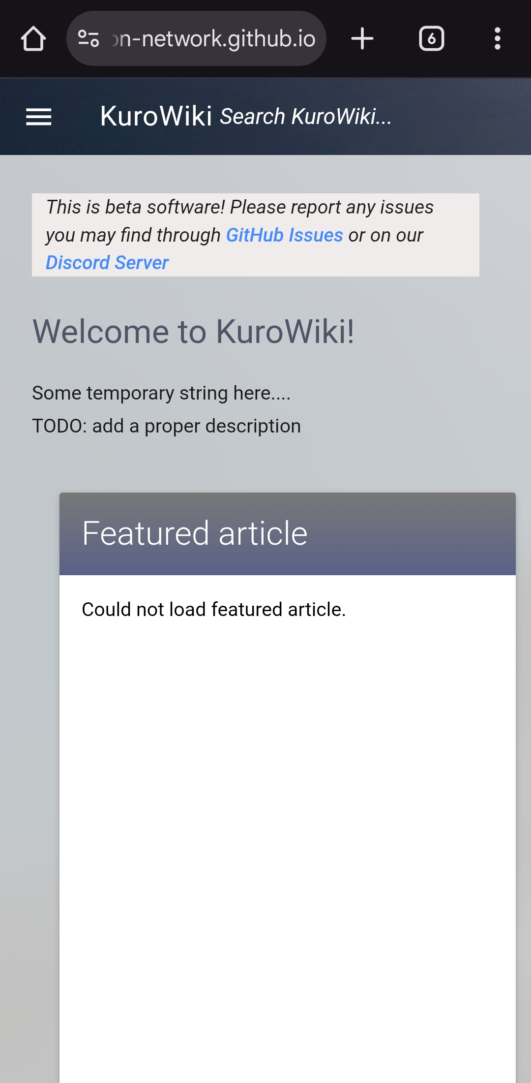 The home page's card bug.