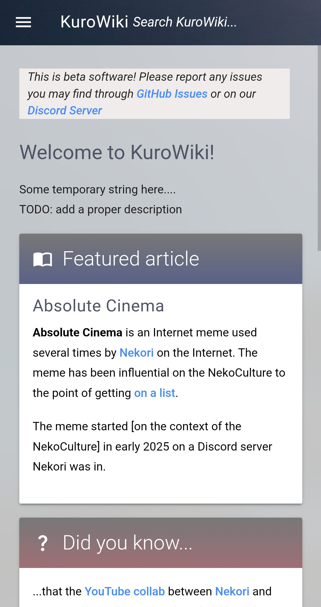 KuroWiki on mobile