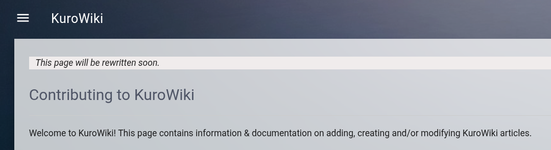 Hatnote of the Contributing to KuroWiki page.