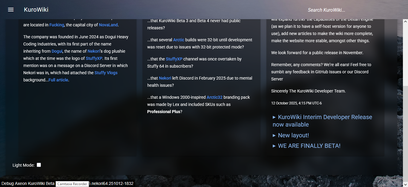 Screenshot of KuroWiki 6.0 build 3705
