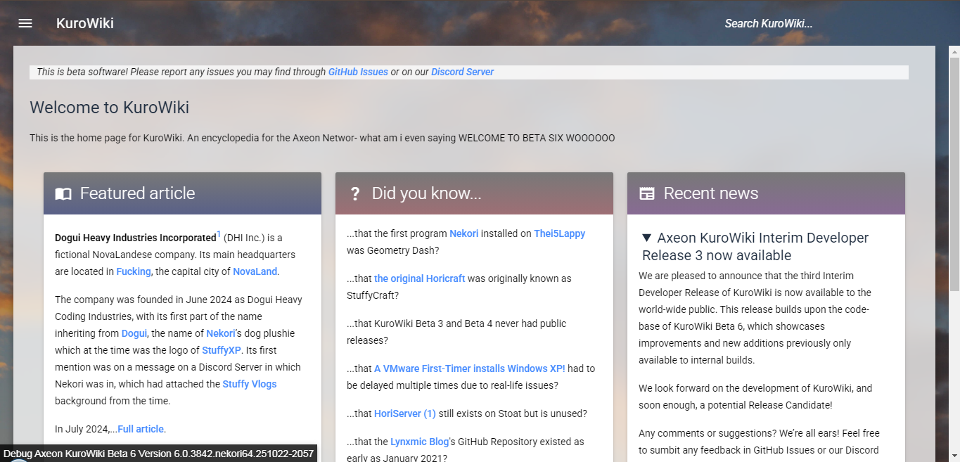Homepage of beta 6.0, build 3842, with Light Mode