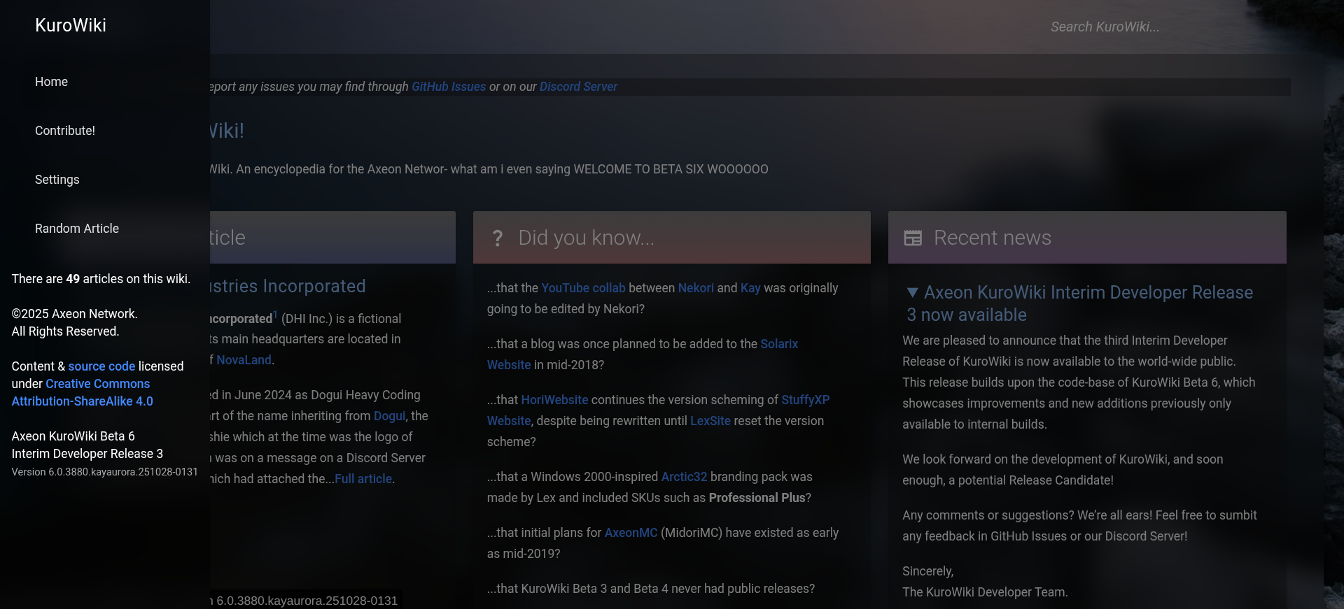 Homepage with drawer open