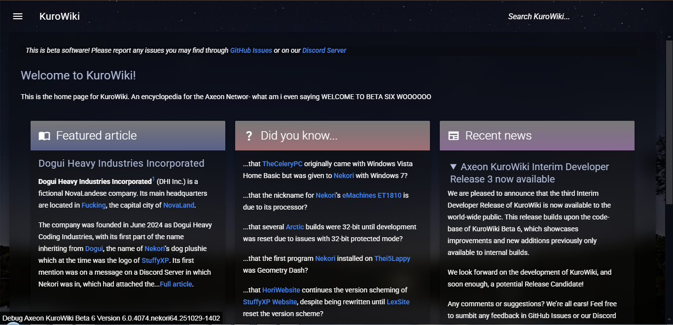 Screenshot of KuroWiki 6.0 build 4074