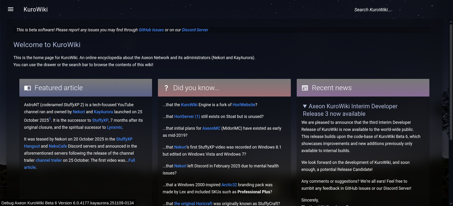 Screenshot of KuroWiki 6.0 build 4177