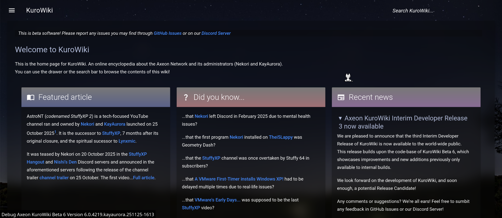 Screenshot of KuroWiki 6.0 build 4219