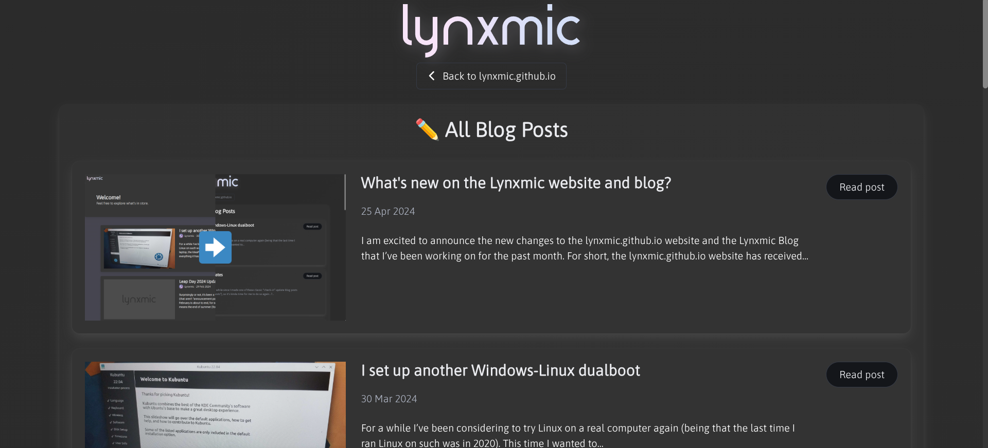 Screenshot of the Lynxmic Blog Homepage