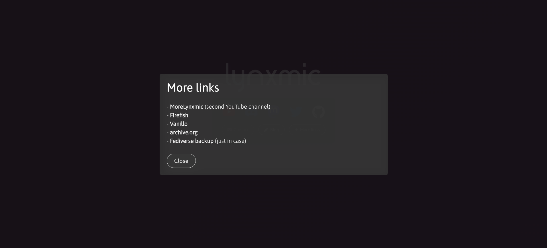 Ditto, 'More links' modal open