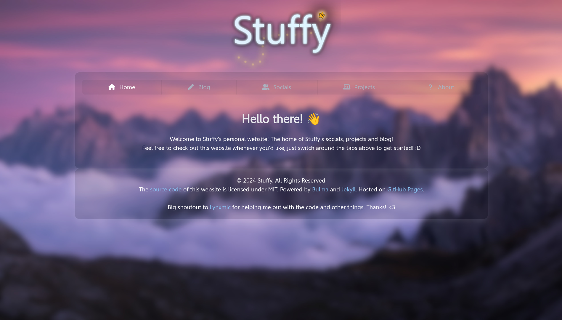 Screenshot of the Stuffy's Website Homepage